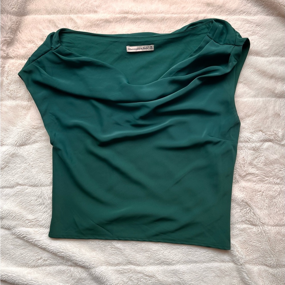 Abercrombie & Fitch Emerald Green Draped Cowl Neck Blouse - Picture 2 of 4